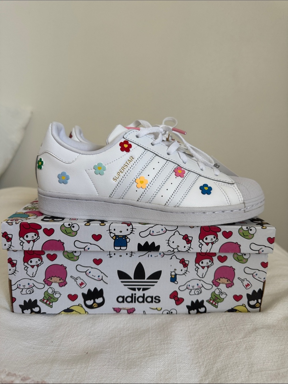 Adidas Hello Kitty and Friends Superstar J Flowers White Sneakers in US 6 EU 38
